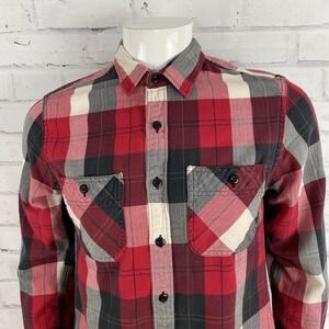 J. Crew Shirt Men's Small Button Up Plaid Flannel Long Sleeve Red Sporting Goods